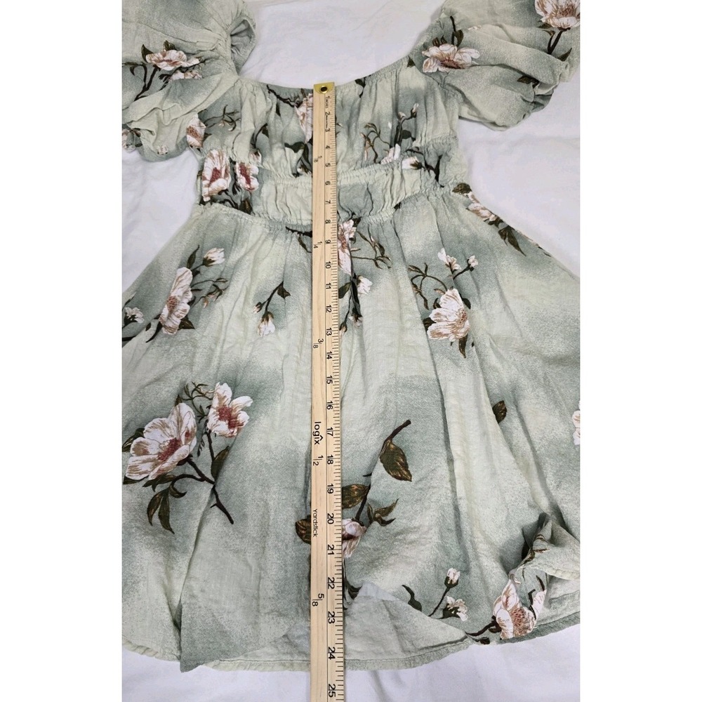 Hyfve‎ Women's Large Puff Sleeve Mini Dress Sage Green Floral - Picture 3 of 7